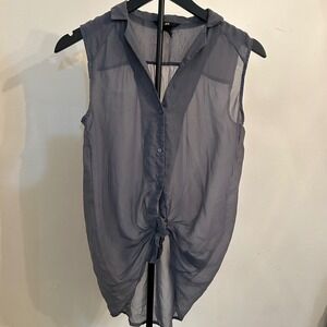 H&M Women's Gray Sleeveless Top Blouse Button Down‎ Front Tie Size 6